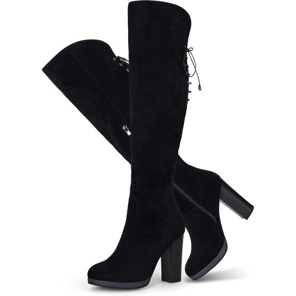 🆕Women's Black-imitation Suede Thigh High Over The Knee Rounded Toe Tall Boot - Picture 8 of 8